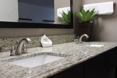 Modern bathroom vanity with beautiful marble counter top