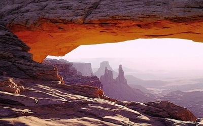 Goregous view of Moab Valley through rock arch